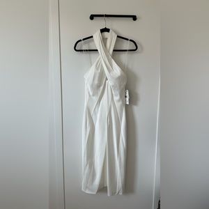 Aidan Mattox Criss-Cross Halter Midi Dress in ivory, size 8, NWT